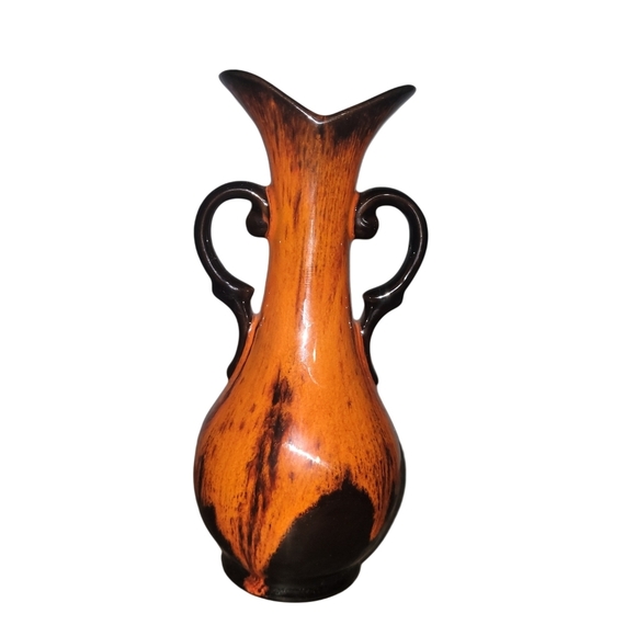 Vintage Canuck Pottery Orange and Black Drip Glaze Vase - Picture 3 of 7